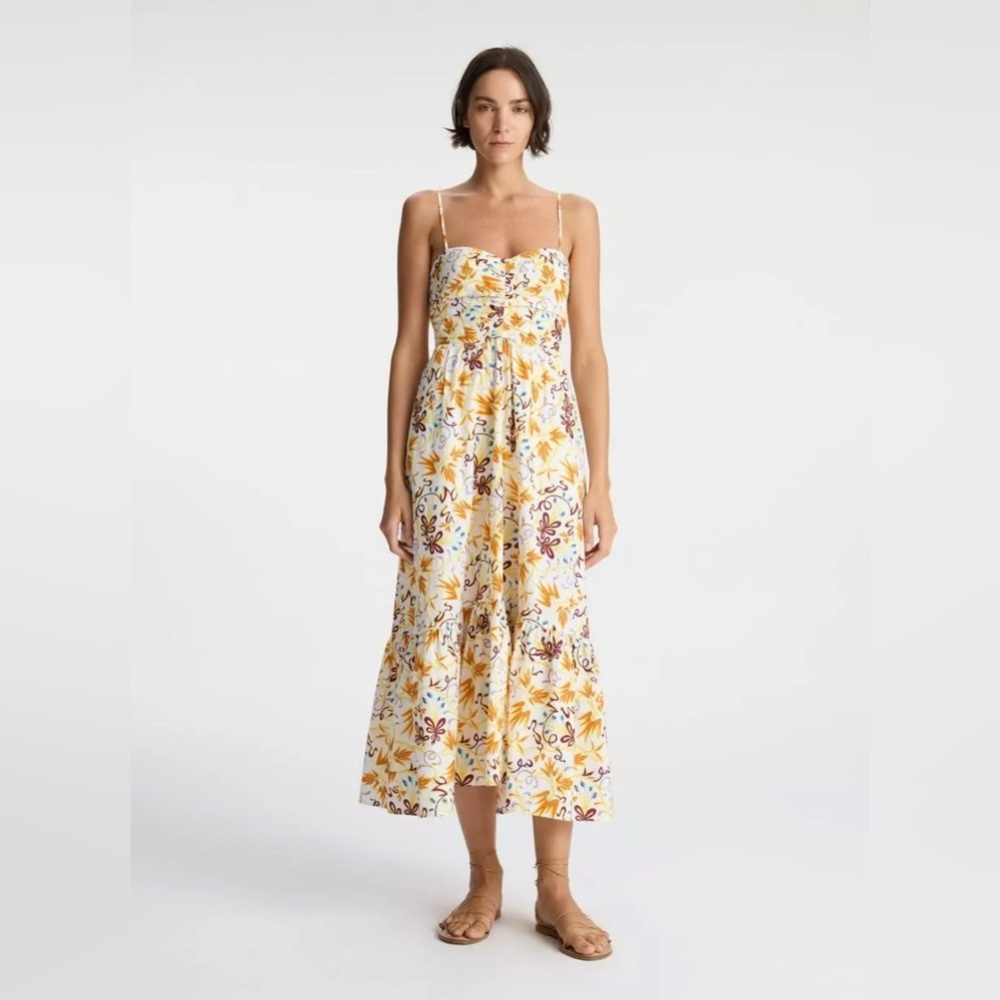 A.L.C A-Line Midi Dress White Multi Lilah Print Flounce Hem Size 4 $495